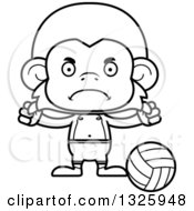 Lineart Clipart Of A Cartoon Black And White Mad Monkey Beach Volleyball Player Royalty Free Outline Vector Illustration