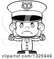 Lineart Clipart Of A Cartoon Black And White Mad Monkey Captain Royalty Free Outline Vector Illustration