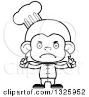Lineart Clipart Of A Cartoon Black And White Mad Monkey Chef Royalty Free Outline Vector Illustration