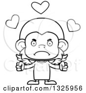 Lineart Clipart Of A Cartoon Black And White Mad Monkey Cupid Royalty Free Outline Vector Illustration