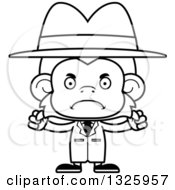 Lineart Clipart Of A Cartoon Black And White Mad Monkey Detective Royalty Free Outline Vector Illustration