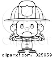 Lineart Clipart Of A Cartoon Black And White Mad Monkey Firefighter Royalty Free Outline Vector Illustration