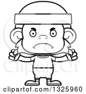 Lineart Clipart Of A Cartoon Black And White Mad Fitness Monkey Royalty Free Outline Vector Illustration