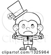 Lineart Clipart Of A Cartoon Black And White Mad St Patricks Day Monkey Royalty Free Outline Vector Illustration