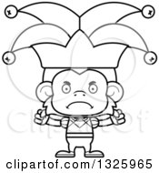 Lineart Clipart Of A Cartoon Black And White Mad Monkey Jester Royalty Free Outline Vector Illustration