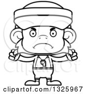 Lineart Clipart Of A Cartoon Black And White Mad Monkey Lifeguard Royalty Free Outline Vector Illustration