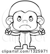 Lineart Clipart Of A Cartoon Black And White Mad Monkey Wearing Pajamas Royalty Free Outline Vector Illustration