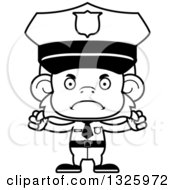 Lineart Clipart Of A Cartoon Black And White Mad Monkey Police Officer Royalty Free Outline Vector Illustration