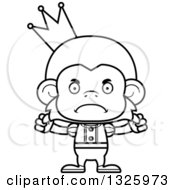 Lineart Clipart Of A Cartoon Black And White Mad Monkey Prince Royalty Free Outline Vector Illustration