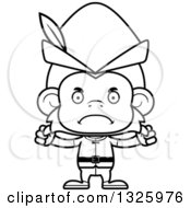 Lineart Clipart Of A Cartoon Black And White Mad Robin Hood Monkey Royalty Free Outline Vector Illustration
