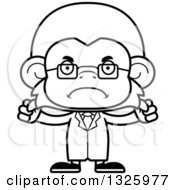 Lineart Clipart Of A Cartoon Black And White Mad Monkey Scientist Royalty Free Outline Vector Illustration