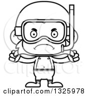 Lineart Clipart Of A Cartoon Black And White Mad Monkey In Snorkel Gear Royalty Free Outline Vector Illustration