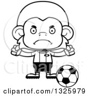 Lineart Clipart Of A Cartoon Black And White Mad Monkey Soccer Player Royalty Free Outline Vector Illustration