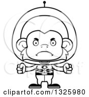 Lineart Clipart Of A Cartoon Black And White Mad Futuristic Space Monkey Royalty Free Outline Vector Illustration