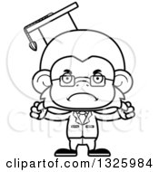 Lineart Clipart Of A Cartoon Black And White Mad Monkey Professor Royalty Free Outline Vector Illustration