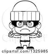 Lineart Clipart Of A Cartoon Black And White Mad Monkey Robber Royalty Free Outline Vector Illustration
