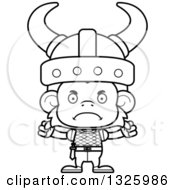 Lineart Clipart Of A Cartoon Black And White Mad Monkey Viking Royalty Free Outline Vector Illustration