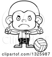 Lineart Clipart Of A Cartoon Black And White Mad Monkey Volleyball Player Royalty Free Outline Vector Illustration