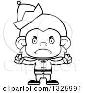 Lineart Clipart Of A Cartoon Black And White Mad Monkey Christmas Elf Royalty Free Outline Vector Illustration