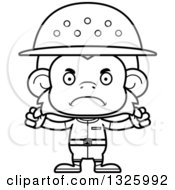 Lineart Clipart Of A Cartoon Black And White Mad Monkey Zookeeper Royalty Free Outline Vector Illustration