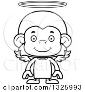 Poster, Art Print Of Cartoon Black And White Happy Monkey Angel