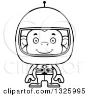 Lineart Clipart Of A Cartoon Black And White Happy Monkey Astronaut Royalty Free Outline Vector Illustration