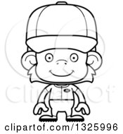 Lineart Clipart Of A Cartoon Black And White Happy Monkey Baseball Player Royalty Free Outline Vector Illustration