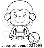 Lineart Clipart Of A Cartoon Black And White Happy Monkey Beach Volleyball Player Royalty Free Outline Vector Illustration