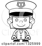 Lineart Clipart Of A Cartoon Black And White Happy Monkey Captain Royalty Free Outline Vector Illustration