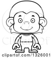 Lineart Clipart Of A Cartoon Black And White Happy Casual Monkey Royalty Free Outline Vector Illustration