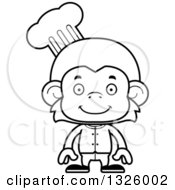 Lineart Clipart Of A Cartoon Black And White Happy Monkey Chef Royalty Free Outline Vector Illustration