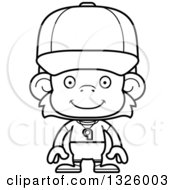 Poster, Art Print Of Cartoon Black And White Happy Monkey Coach