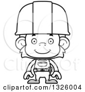 Poster, Art Print Of Cartoon Black And White Happy Monkey Construction Worker