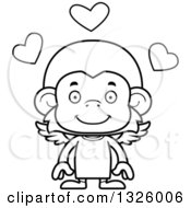 Lineart Clipart Of A Cartoon Black And White Happy Monkey Cupid Royalty Free Outline Vector Illustration