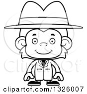 Poster, Art Print Of Cartoon Black And White Happy Monkey Detective