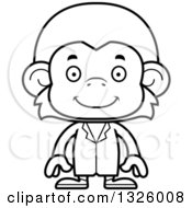 Lineart Clipart Of A Cartoon Black And White Happy Monkey Doctor Royalty Free Outline Vector Illustration