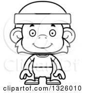 Lineart Clipart Of A Cartoon Black And White Happy Fitness Monkey Royalty Free Outline Vector Illustration