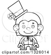 Lineart Clipart Of A Cartoon Black And White Happy St Patricks Day Monkey Royalty Free Outline Vector Illustration