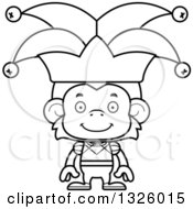 Poster, Art Print Of Cartoon Black And White Happy Monkey Jester