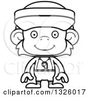 Lineart Clipart Of A Cartoon Black And White Happy Monkey Lifeguard Royalty Free Outline Vector Illustration