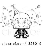 Lineart Clipart Of A Cartoon Black And White Happy Party Monkey Royalty Free Outline Vector Illustration
