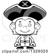 Poster, Art Print Of Cartoon Black And White Happy Monkey Pirate