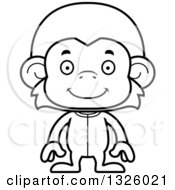 Lineart Clipart Of A Cartoon Black And White Happy Monkey Wearing Pajamas Royalty Free Outline Vector Illustration