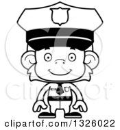 Lineart Clipart Of A Cartoon Black And White Happy Monkey Police Officer Royalty Free Outline Vector Illustration