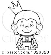 Lineart Clipart Of A Cartoon Black And White Happy Monkey Prince Royalty Free Outline Vector Illustration