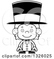Lineart Clipart Of A Cartoon Black And White Happy Monkey Circus Ringmaster Royalty Free Outline Vector Illustration