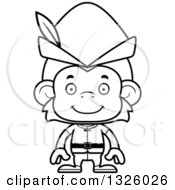 Lineart Clipart Of A Cartoon Black And White Happy Robin Hood Monkey Royalty Free Outline Vector Illustration