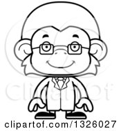 Lineart Clipart Of A Cartoon Black And White Happy Monkey Scientist Royalty Free Outline Vector Illustration