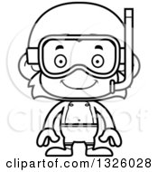 Lineart Clipart Of A Cartoon Black And White Happy Monkey In Snorkel Gear Royalty Free Outline Vector Illustration