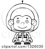 Lineart Clipart Of A Cartoon Black And White Happy Futuristic Space Monkey Royalty Free Outline Vector Illustration